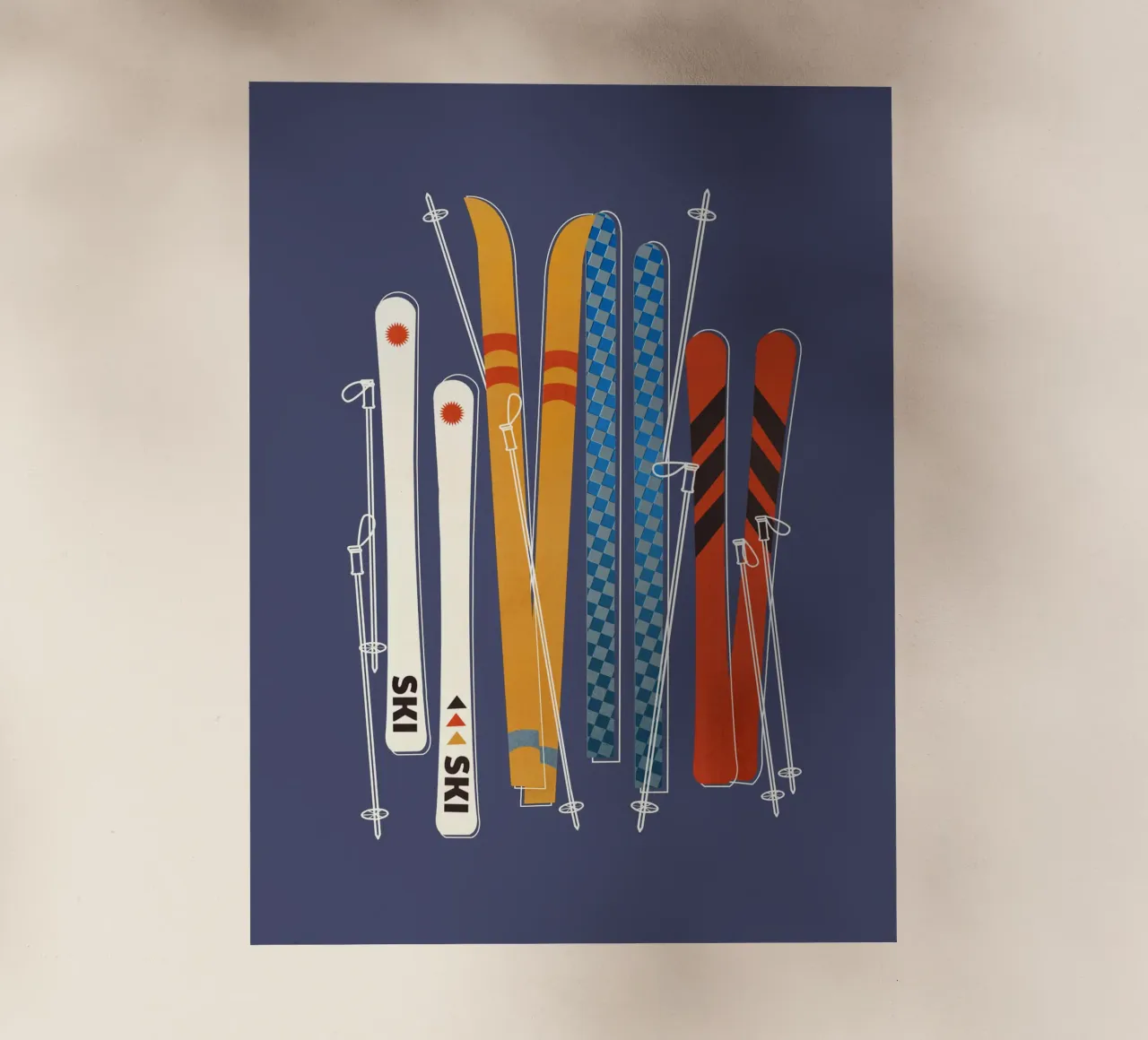 Retro Ski Illustration - Vintage Alpine Skis Winter Sports A backlit film by showmemars