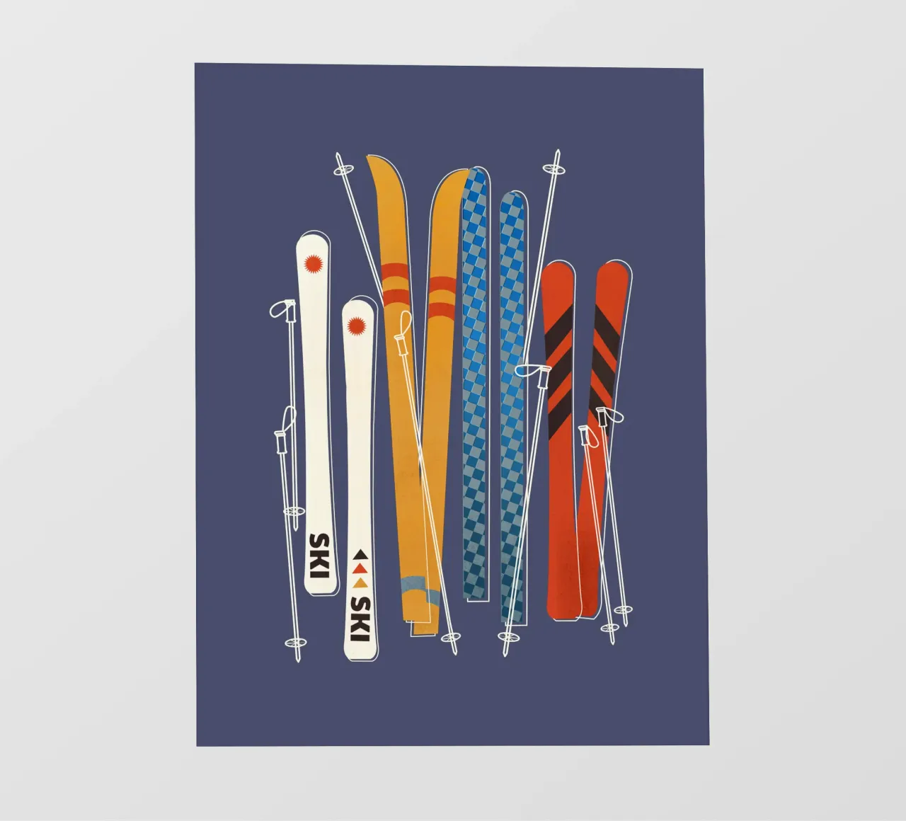 Retro Ski Illustration - Vintage Alpine Skis Winter Sports A backlit film by showmemars
