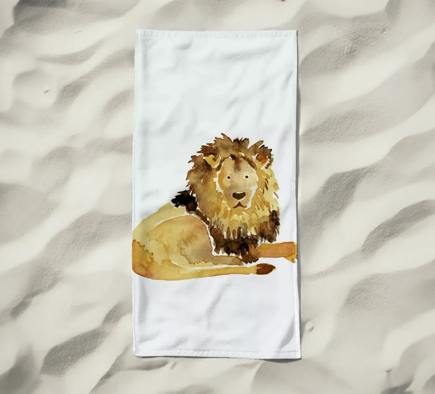 Lion beach towel by Farina Kuklinski