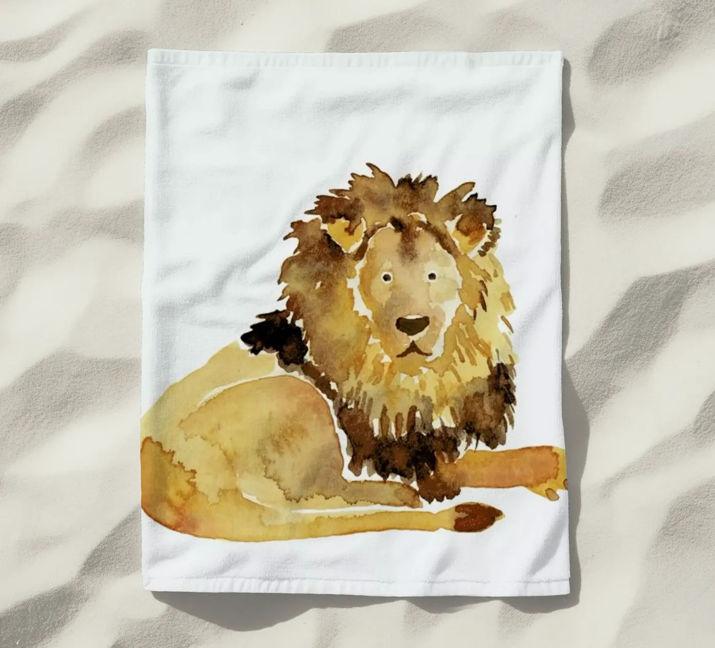 Lion beach towel by Farina Kuklinski