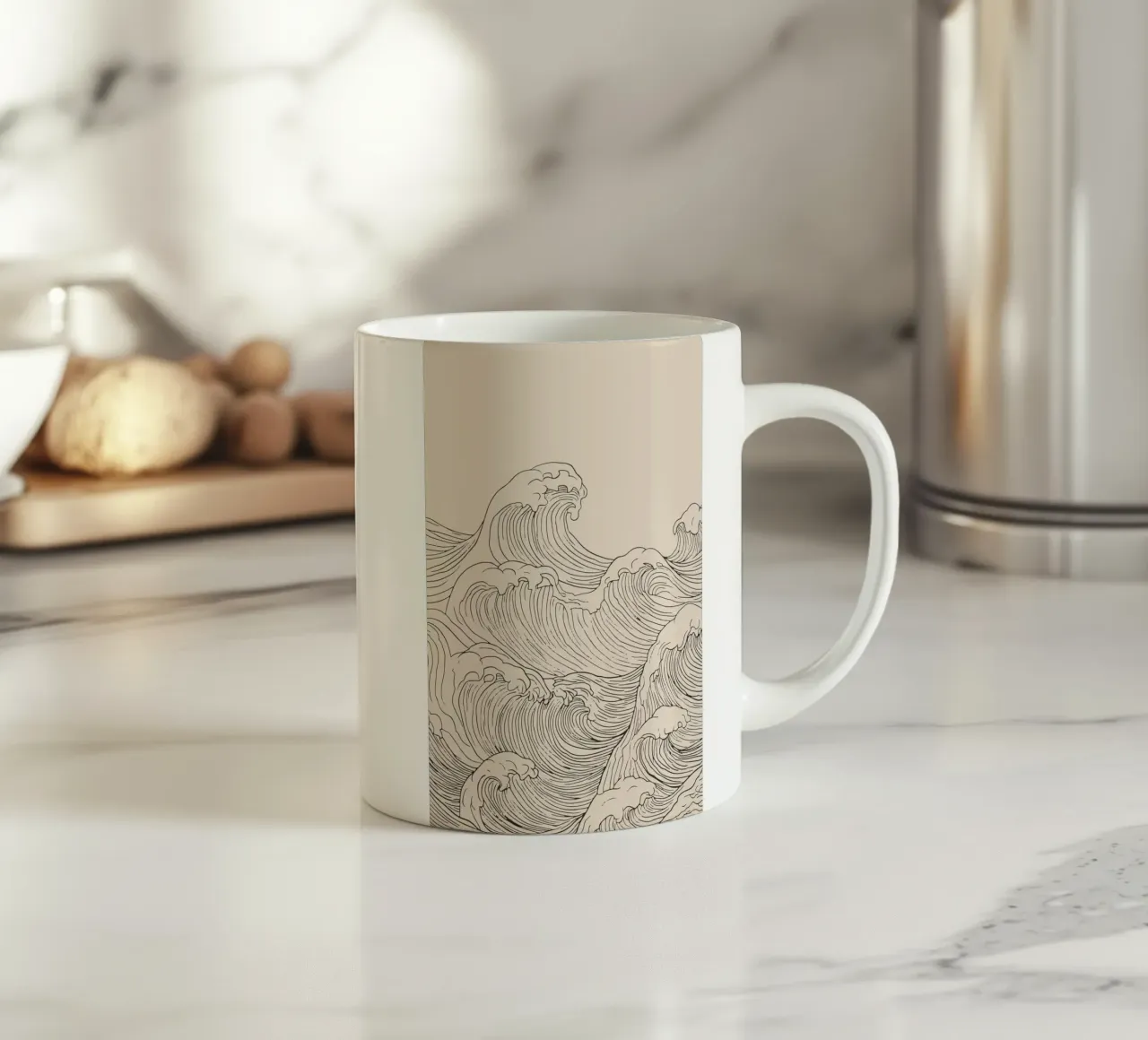 Linea d'arte minimalista dell'onda dell'oceano tazza in ceramica da Melloi Art Print