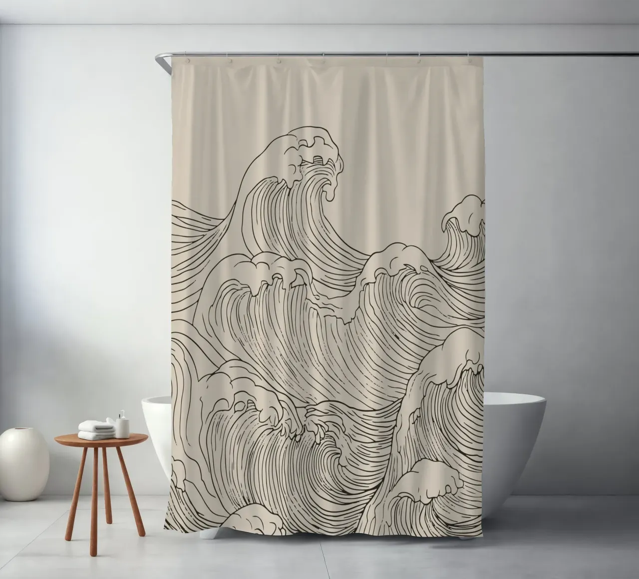 Ocean Wave Minimalist Line Art shower curtain by Melloi Art Print
