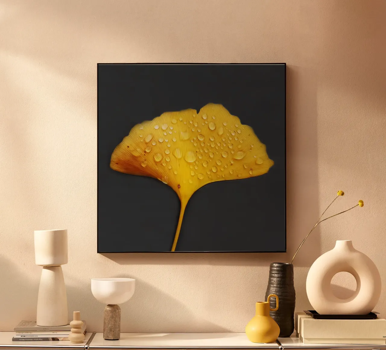 Ginkgo leaf and dew drops alu-dibond by Teresa André
