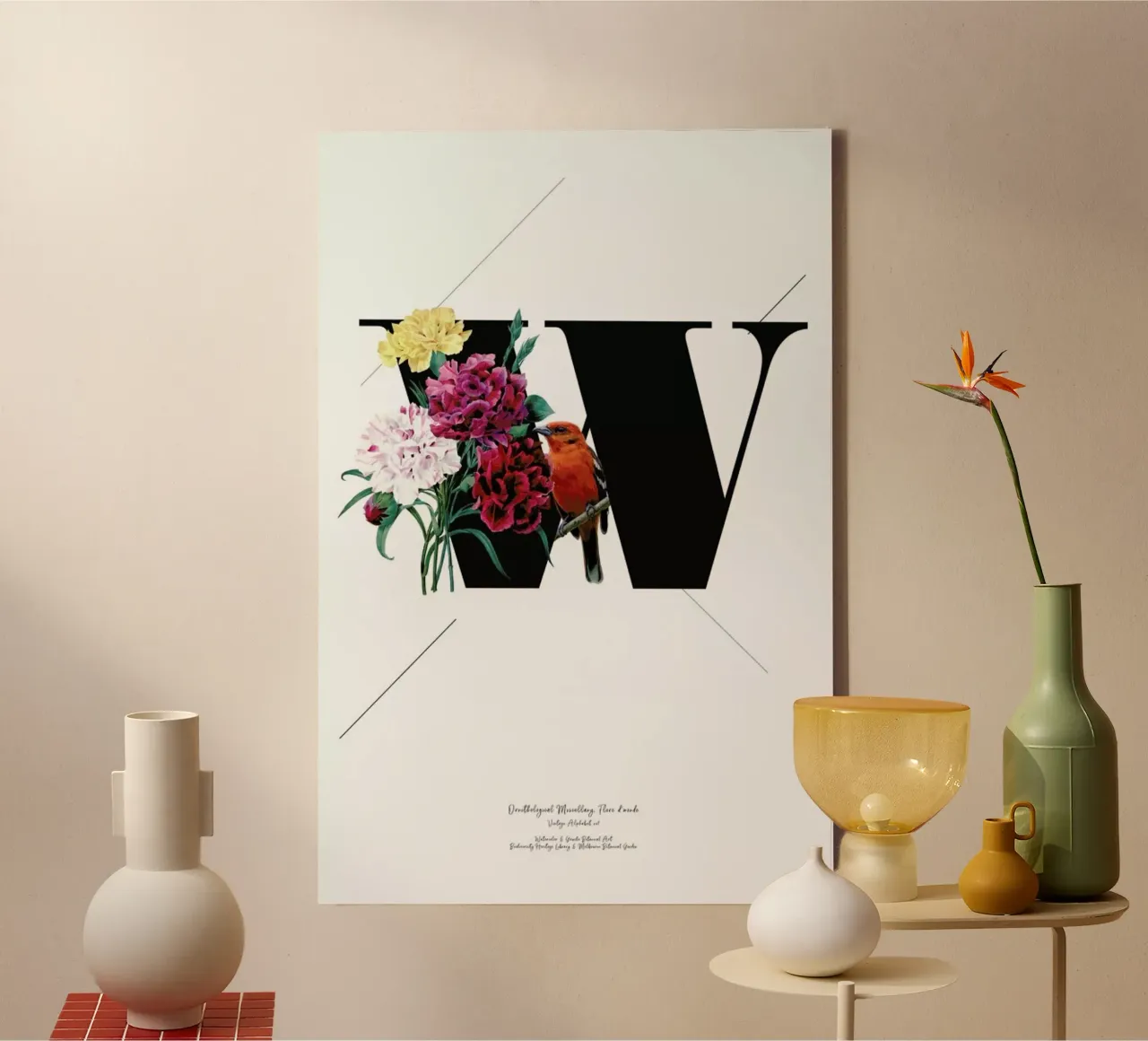 Botanical Alphabet - W tela con Cornice a cassetta da Froilein Juno