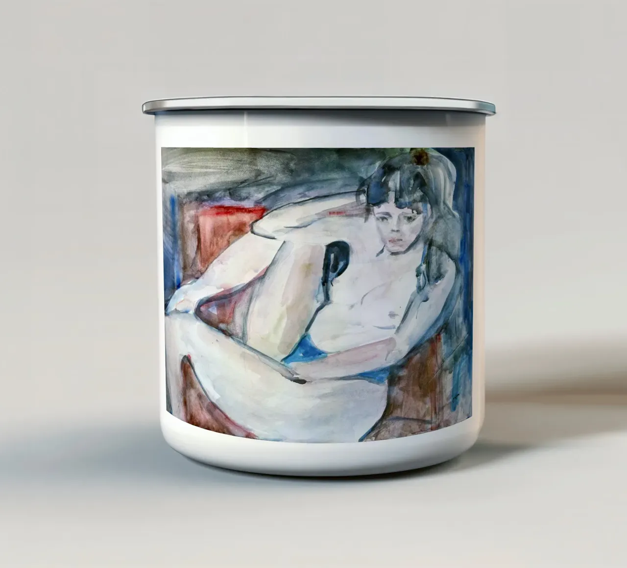 Painting of Nude Girl Lying on a Couch tazza in smalto da Stoian Hitrov