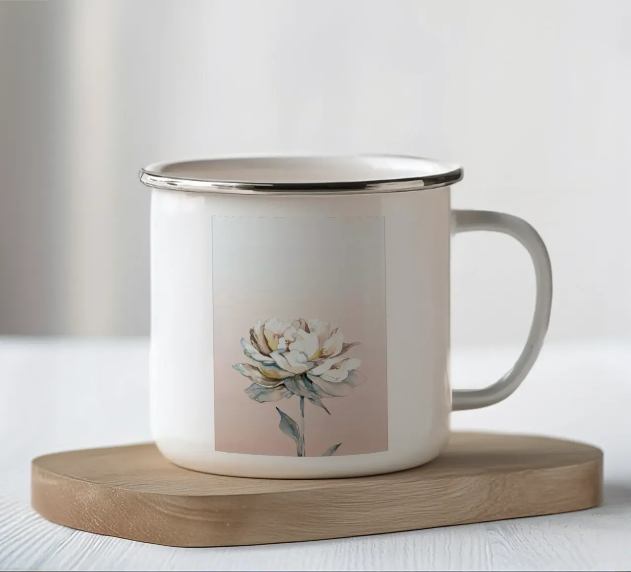 Peonia rosa acquerellata tazza in smalto da Susana Miranda ilustracion