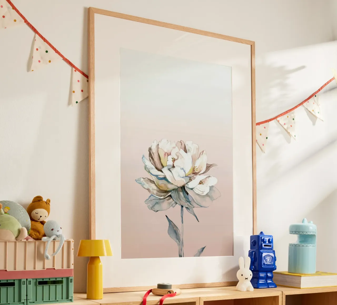 Peonia rosa acquerellata poster con telaio in alluminio da Susana Miranda ilustracion