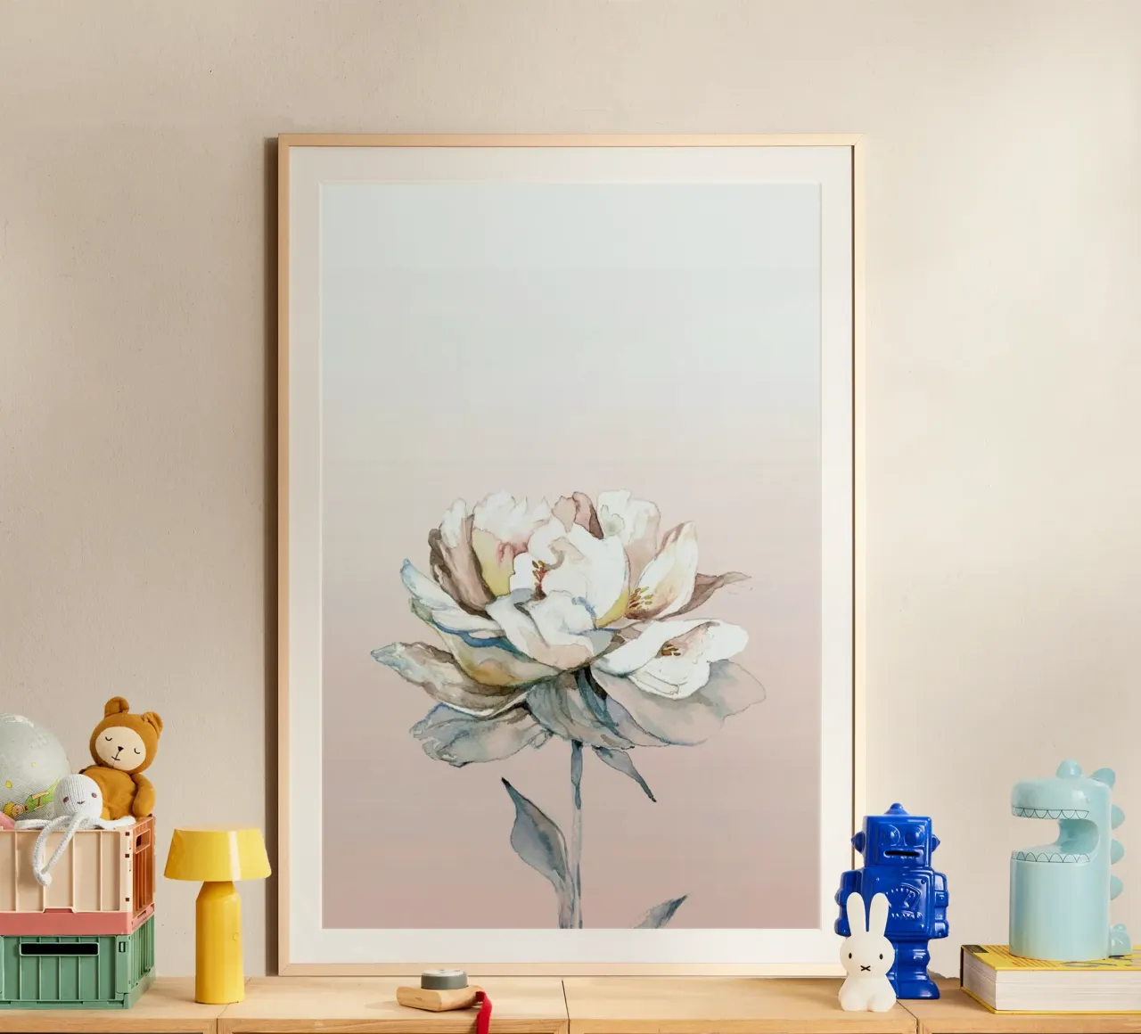 Peonia rosa acquerellata poster con telaio in alluminio da Susana Miranda ilustracion