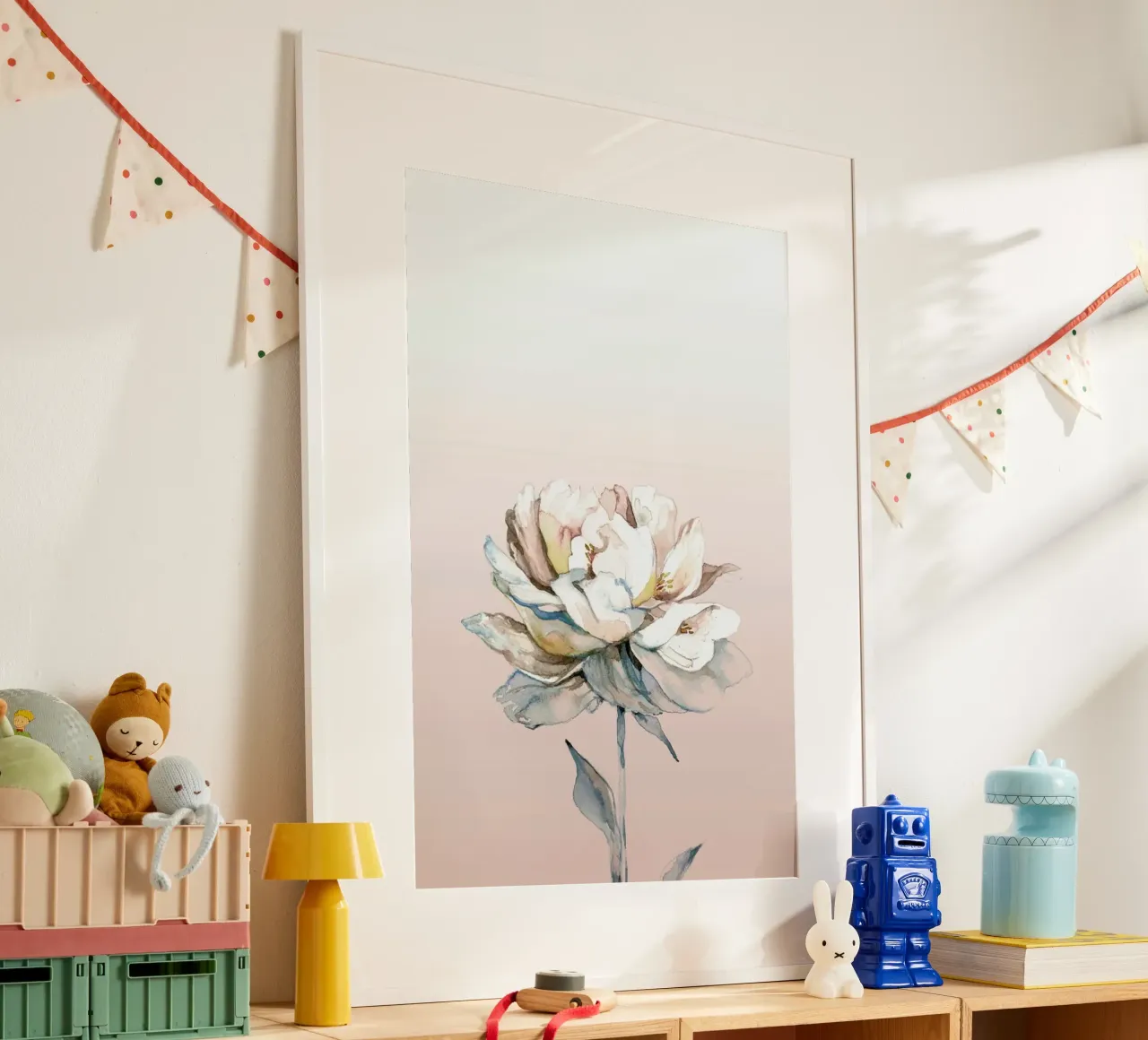 Peonia rosa acquerellata poster con telaio in alluminio da Susana Miranda ilustracion