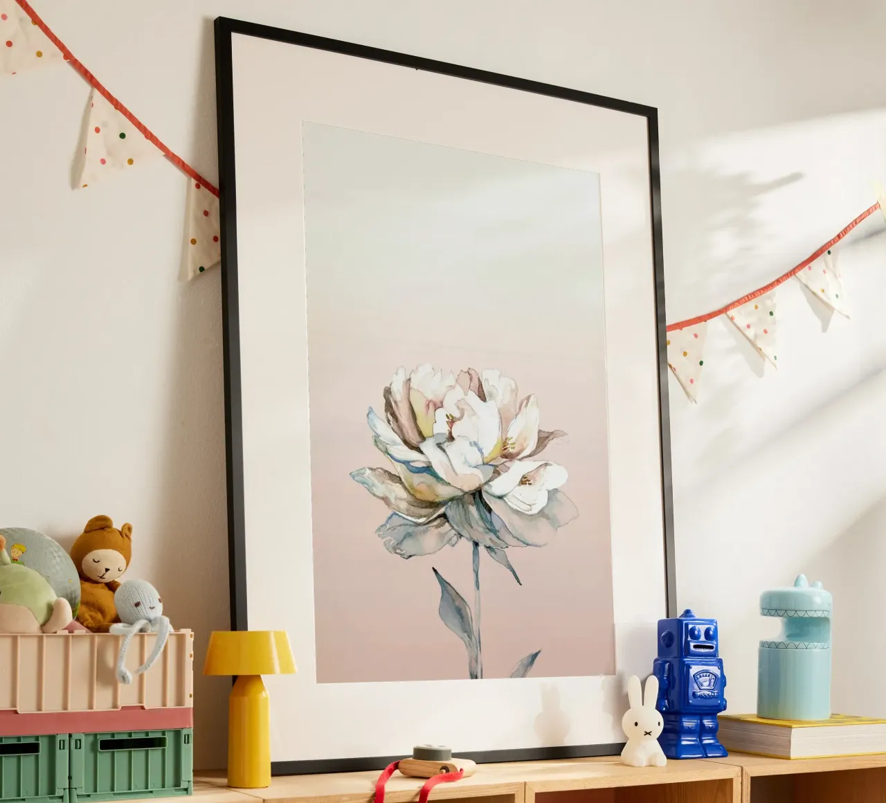 Peonia rosa acquerellata poster con telaio in alluminio da Susana Miranda ilustracion