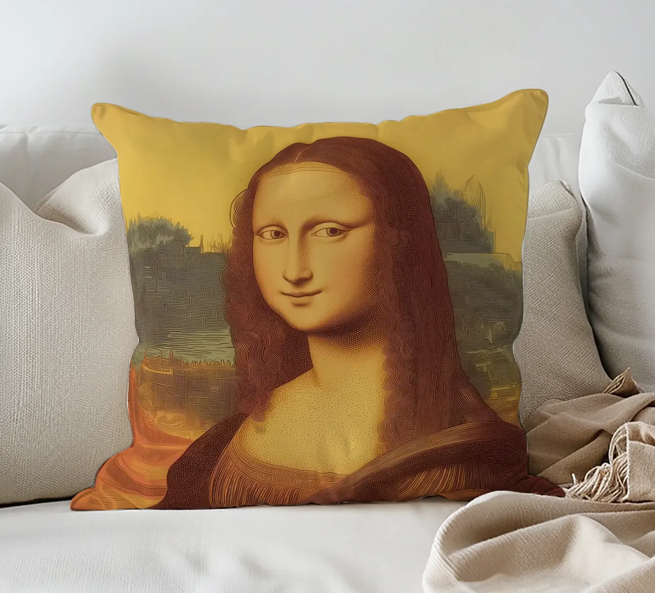 Espresso Mona Lisa Fun Coffee Pop Art Wall Home Art Classic cuscino da Kaji