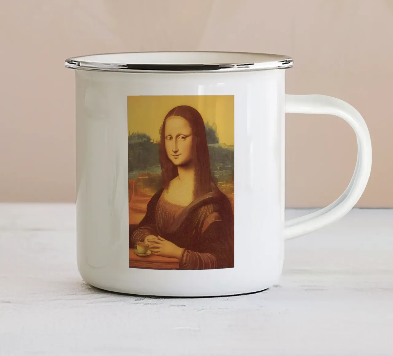 Espresso Mona Lisa Fun Coffee Pop Art Wall Home Art Classic tazza in smalto da Kaji