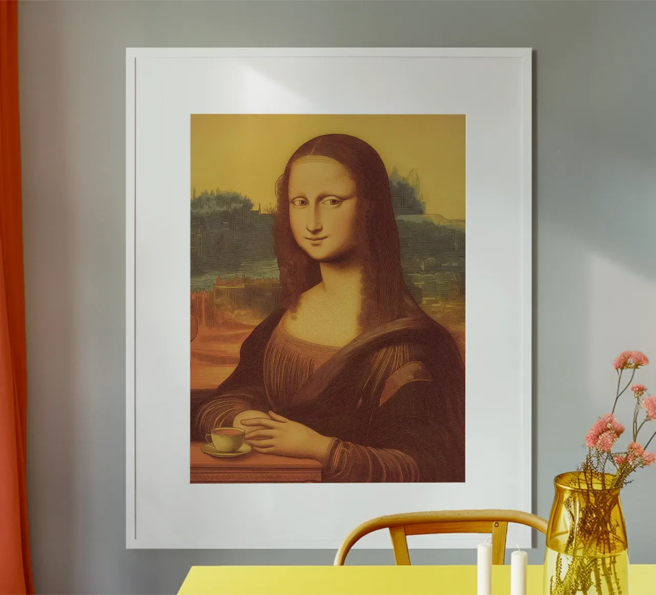 Espresso Mona Lisa Fun Kaffee Pop Art Wand Heim Kunst Klassisch Poster mit Holzrahmen von Kaji