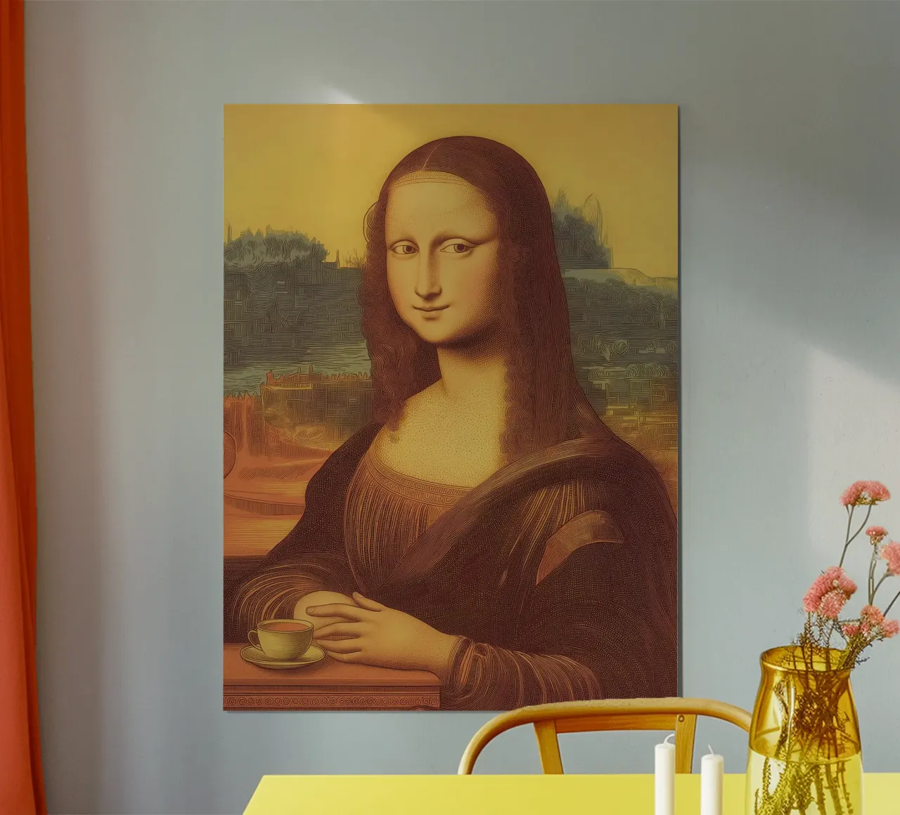 Espresso Mona Lisa Fun Kaffee Pop Art Wand Heim Kunst Klassisch Poster mit Holzrahmen von Kaji