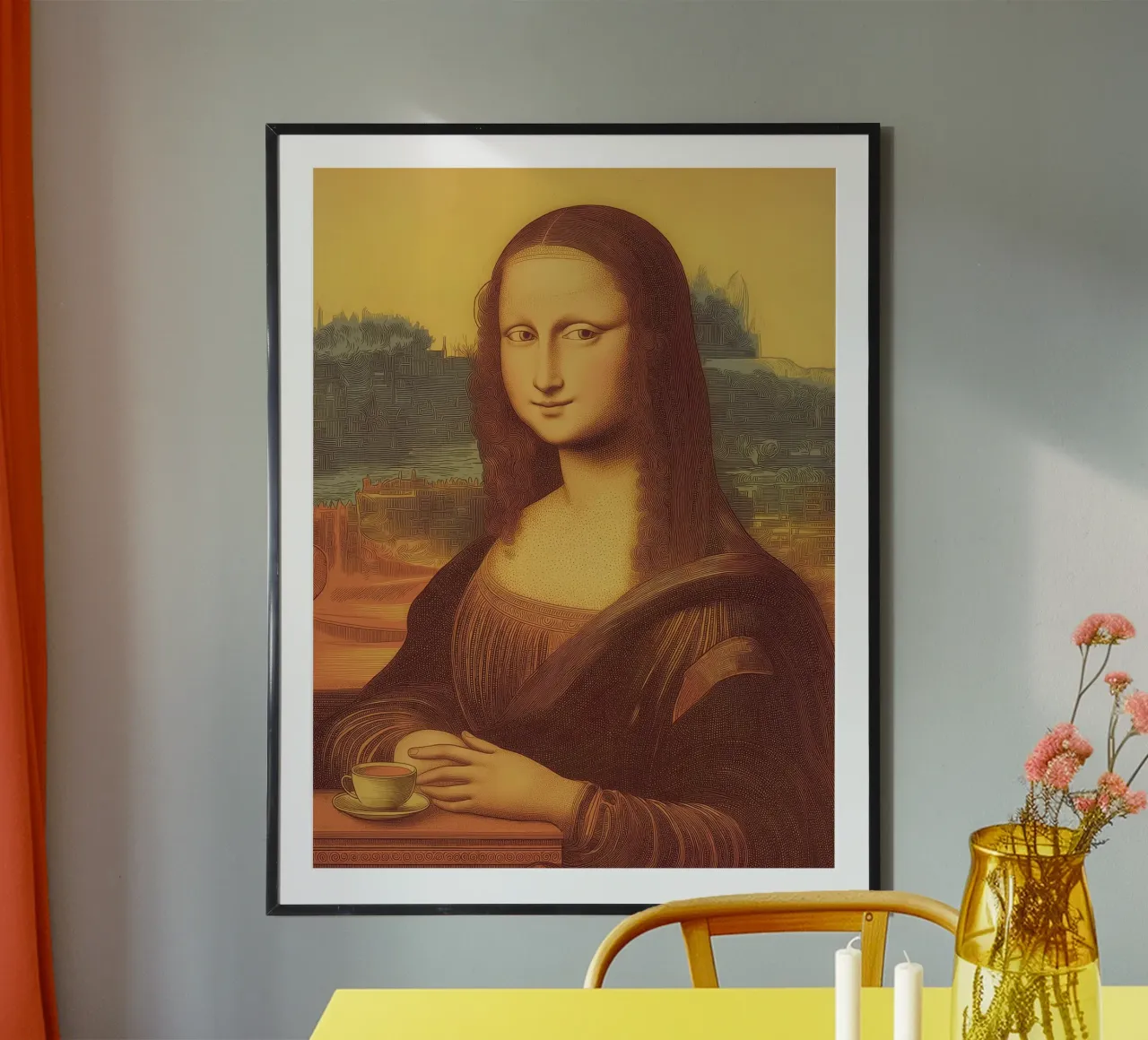 Espresso Mona Lisa Fun Kaffee Pop Art Wand Heim Kunst Klassisch Poster mit Holzrahmen von Kaji