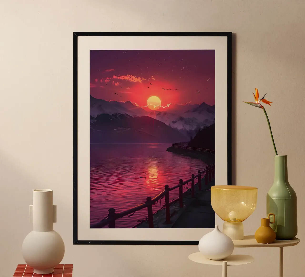 Paesaggio d'epoca poster con telaio in legno da Wanderlust Vibes