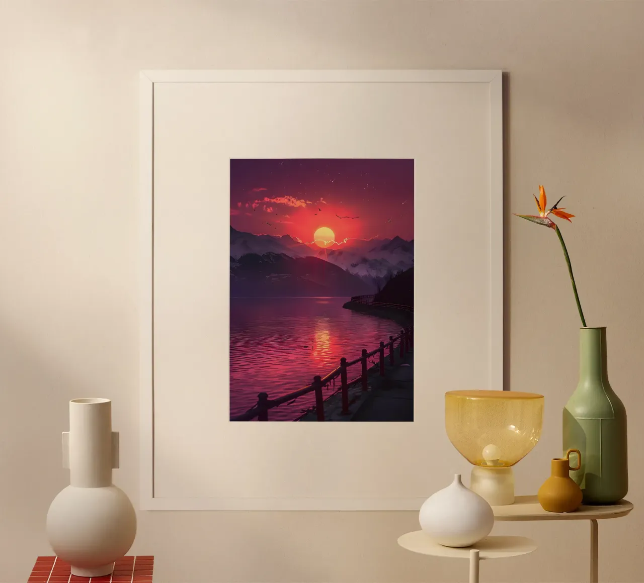Paesaggio d'epoca poster con telaio in legno da Wanderlust Vibes