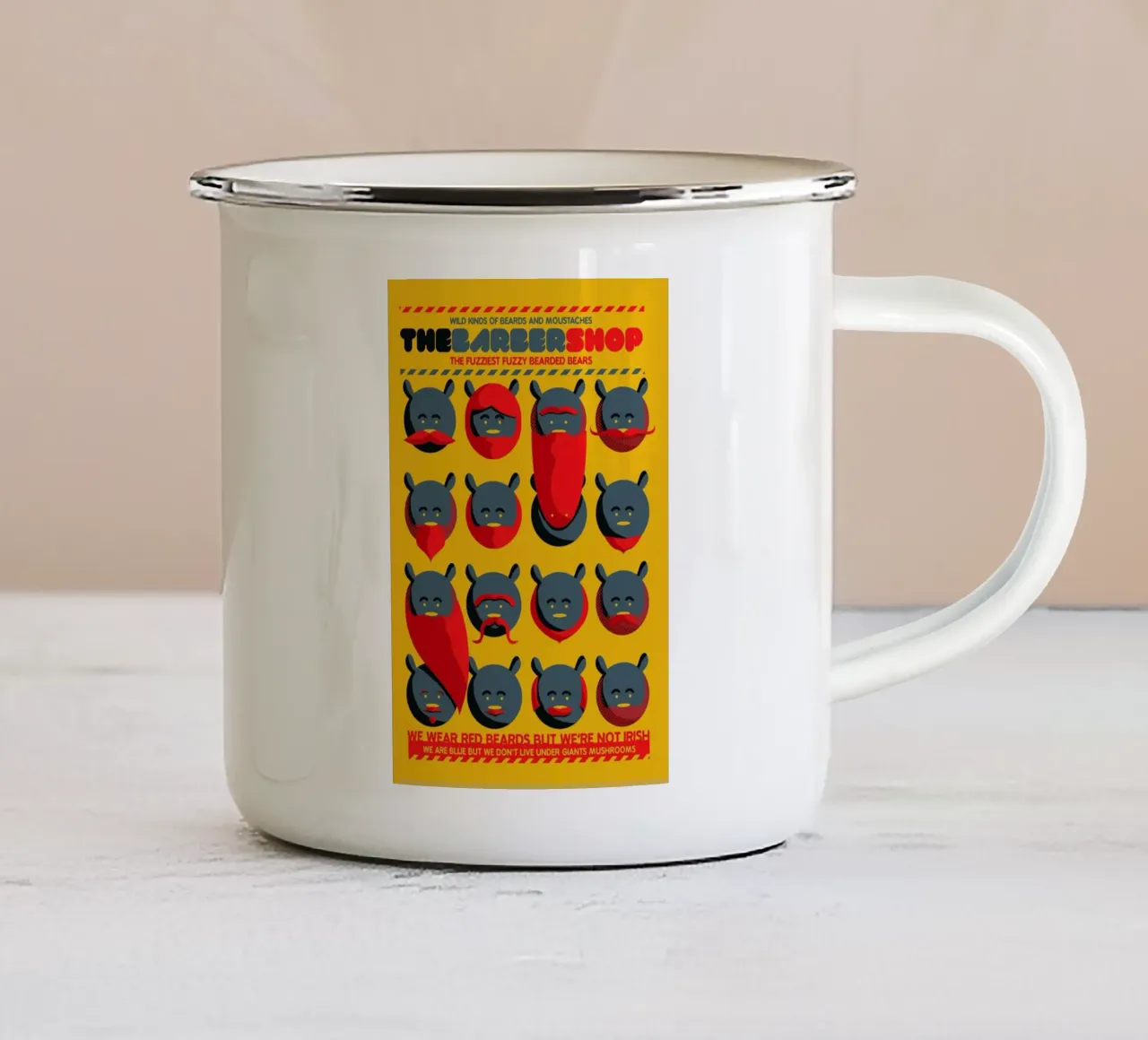 The Barbershop tazza in smalto da Tobe Fonseca