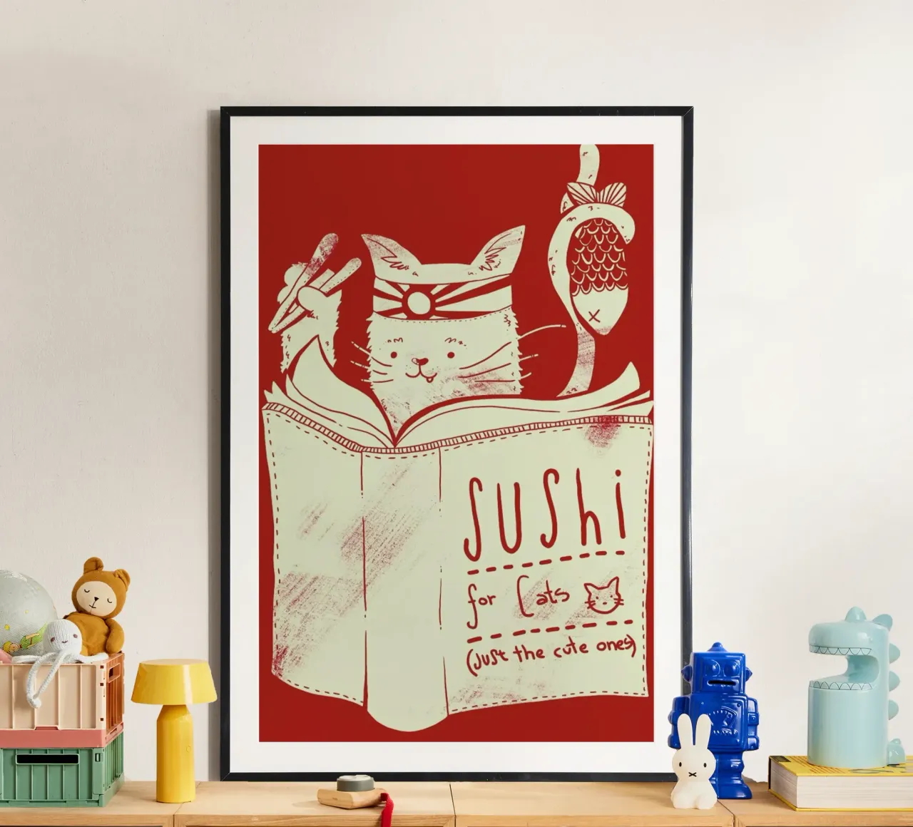 Sushi for cats poster con telaio in plastica da Tobe Fonseca