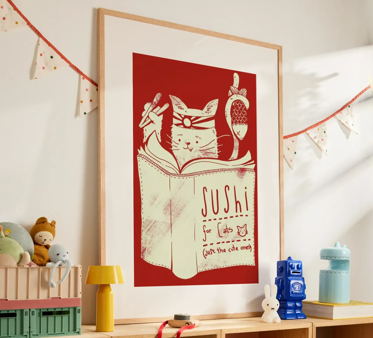Sushi for cats poster con telaio in plastica da Tobe Fonseca