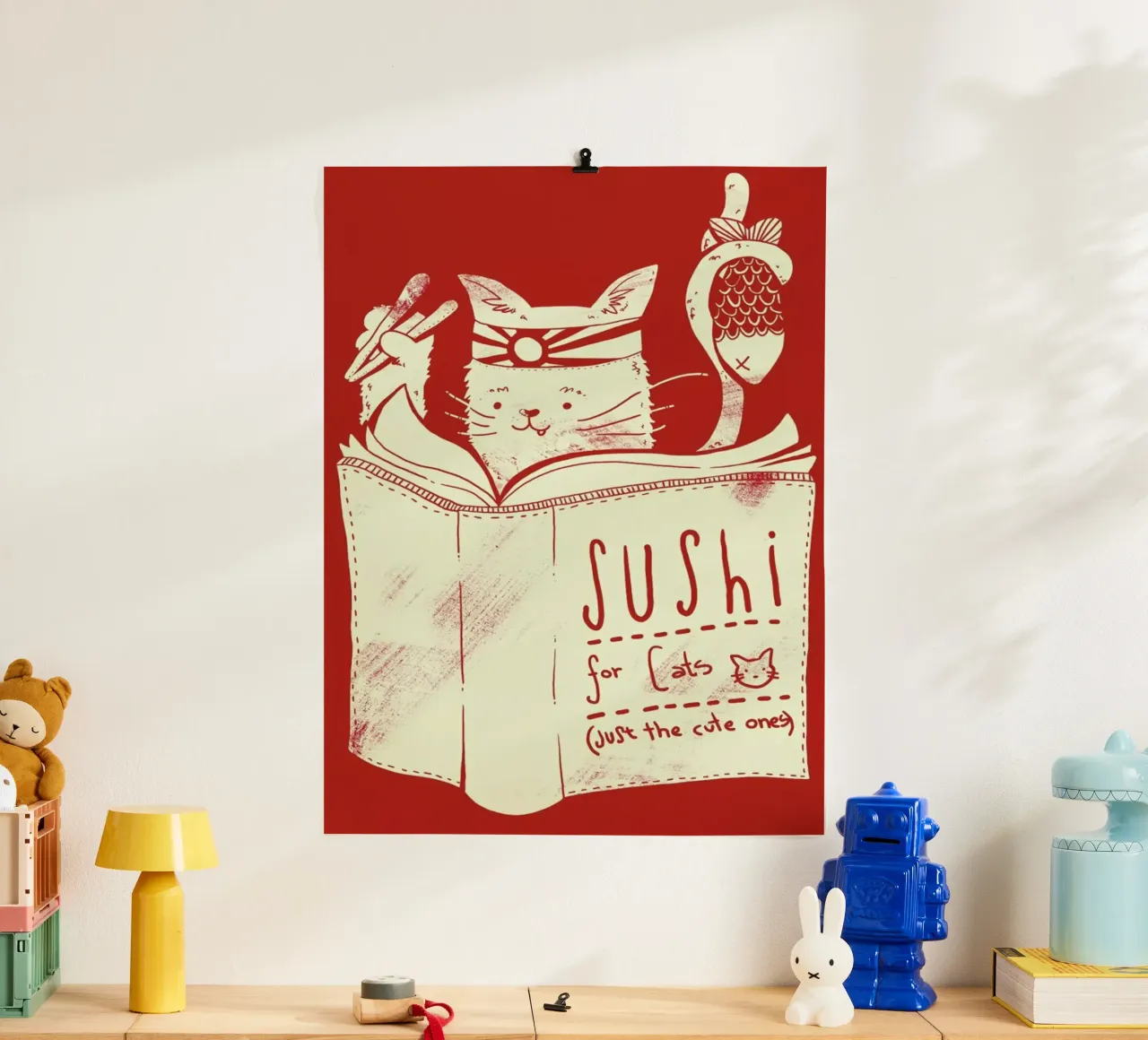 Sushi for cats poster con telaio in plastica da Tobe Fonseca