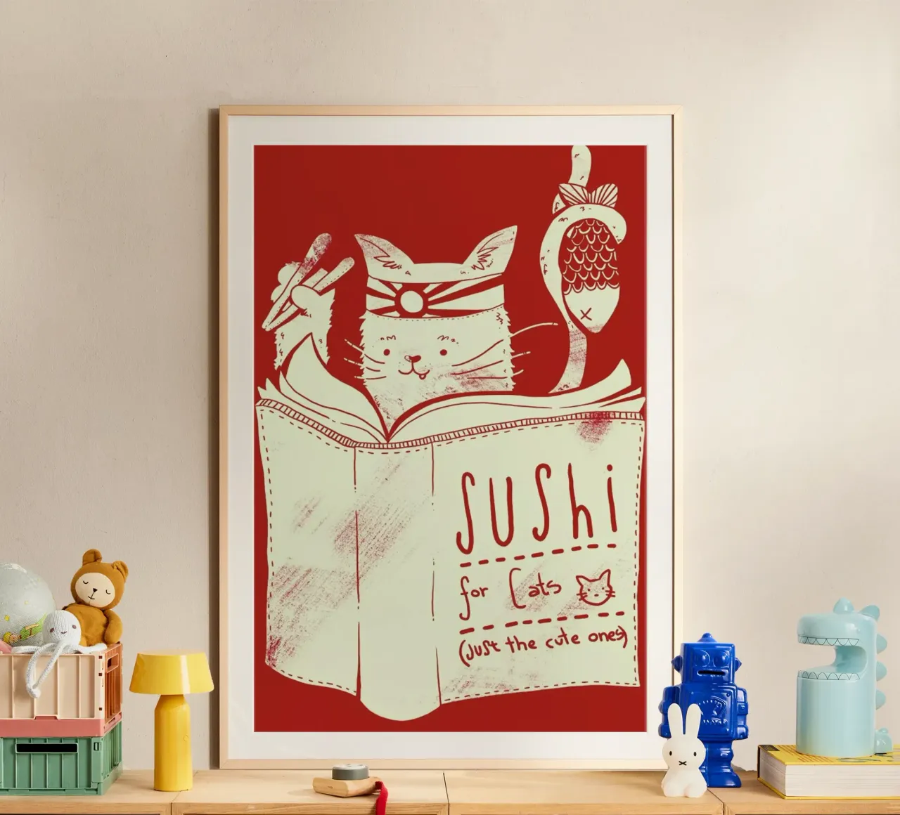 Sushi for cats poster con telaio in plastica da Tobe Fonseca