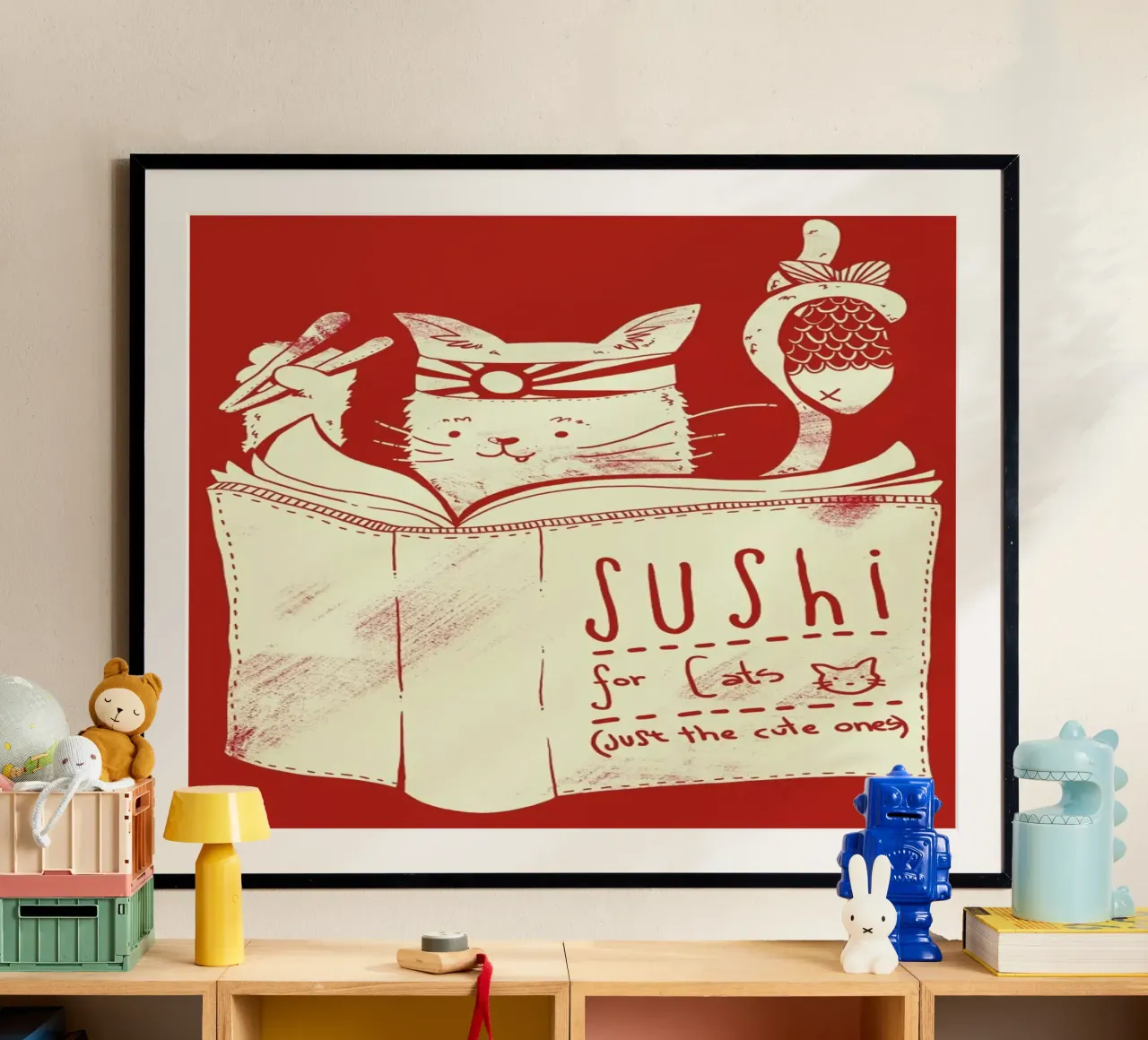 Sushi for cats poster con telaio in plastica da Tobe Fonseca