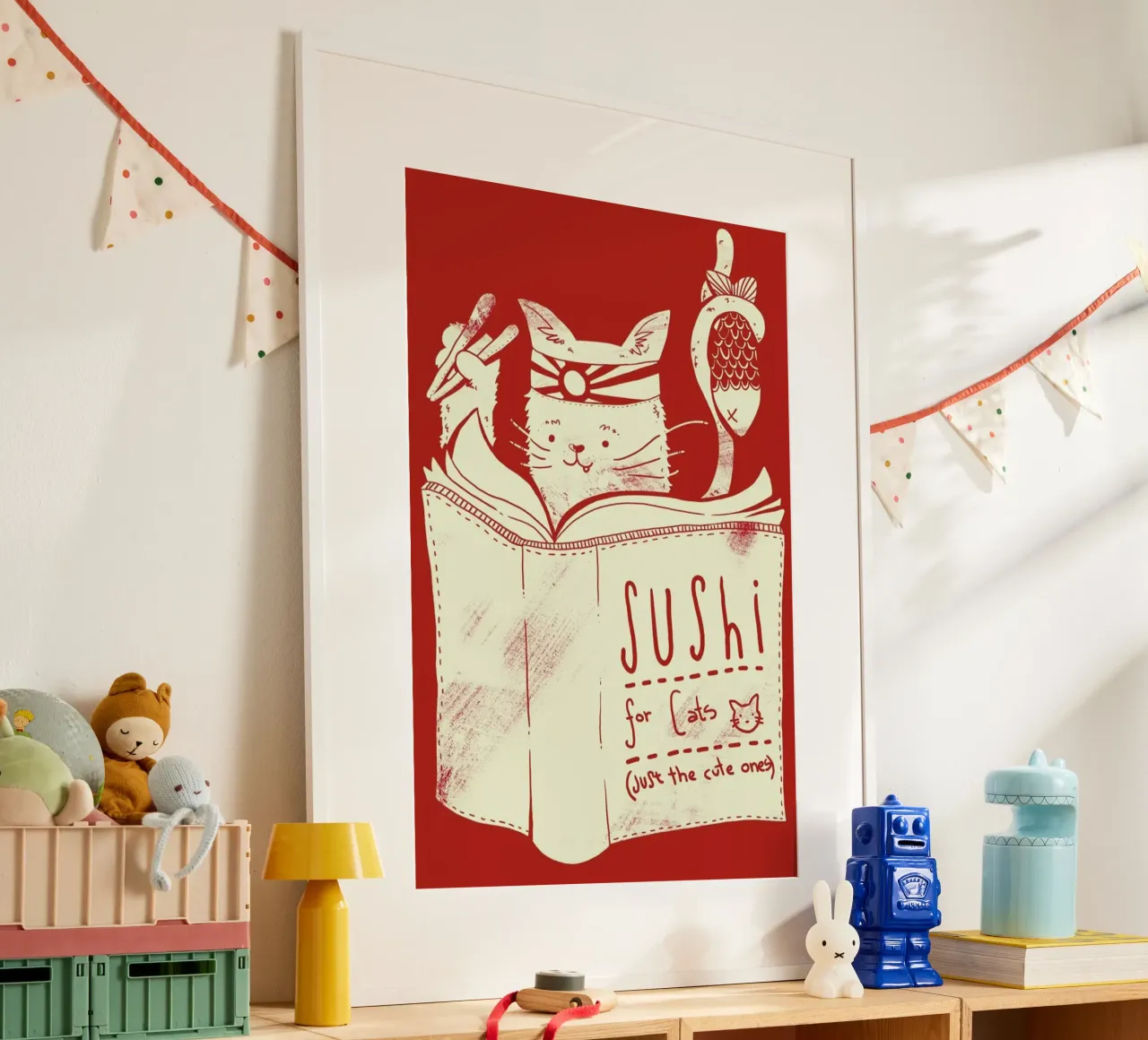Sushi for cats poster con telaio in plastica da Tobe Fonseca