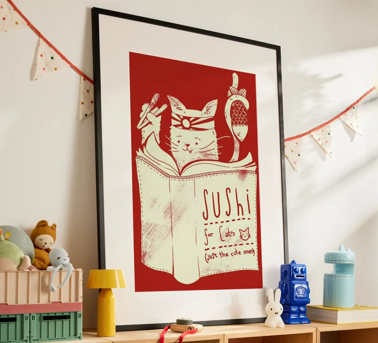 Sushi for cats poster con telaio in plastica da Tobe Fonseca
