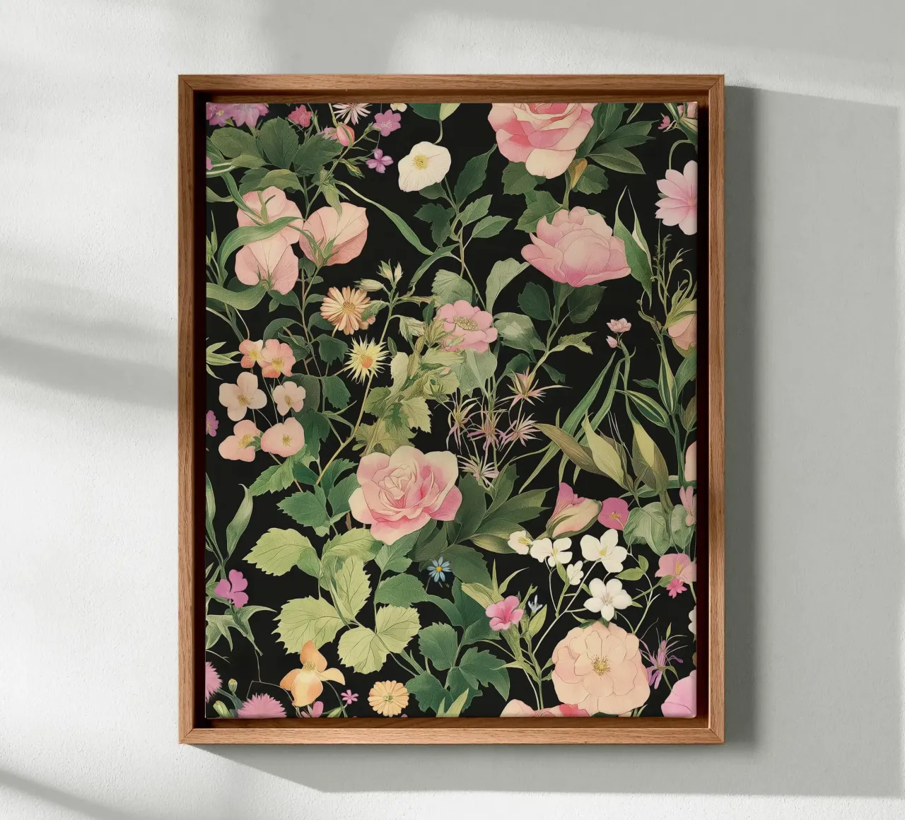 Abstracte bloem Vintage Botanisch Bloemen Donker Roos Tuin canvas met Baklijst van Gentle Echoes Art
