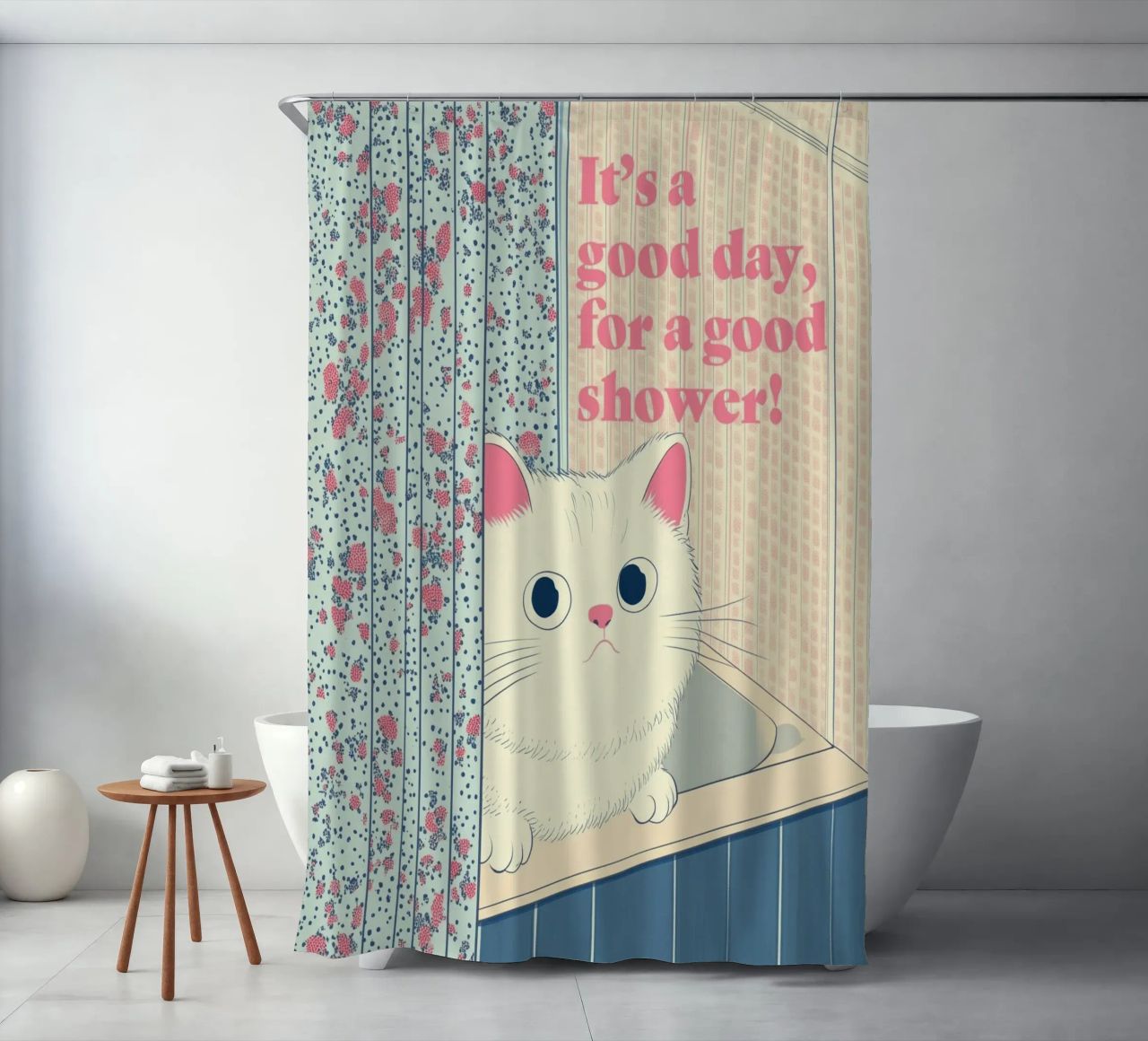 Niedliche Katze Duschvorhang - Kreative lustige Badezimmer Kunst Dekor Duschvorhang von Kaji