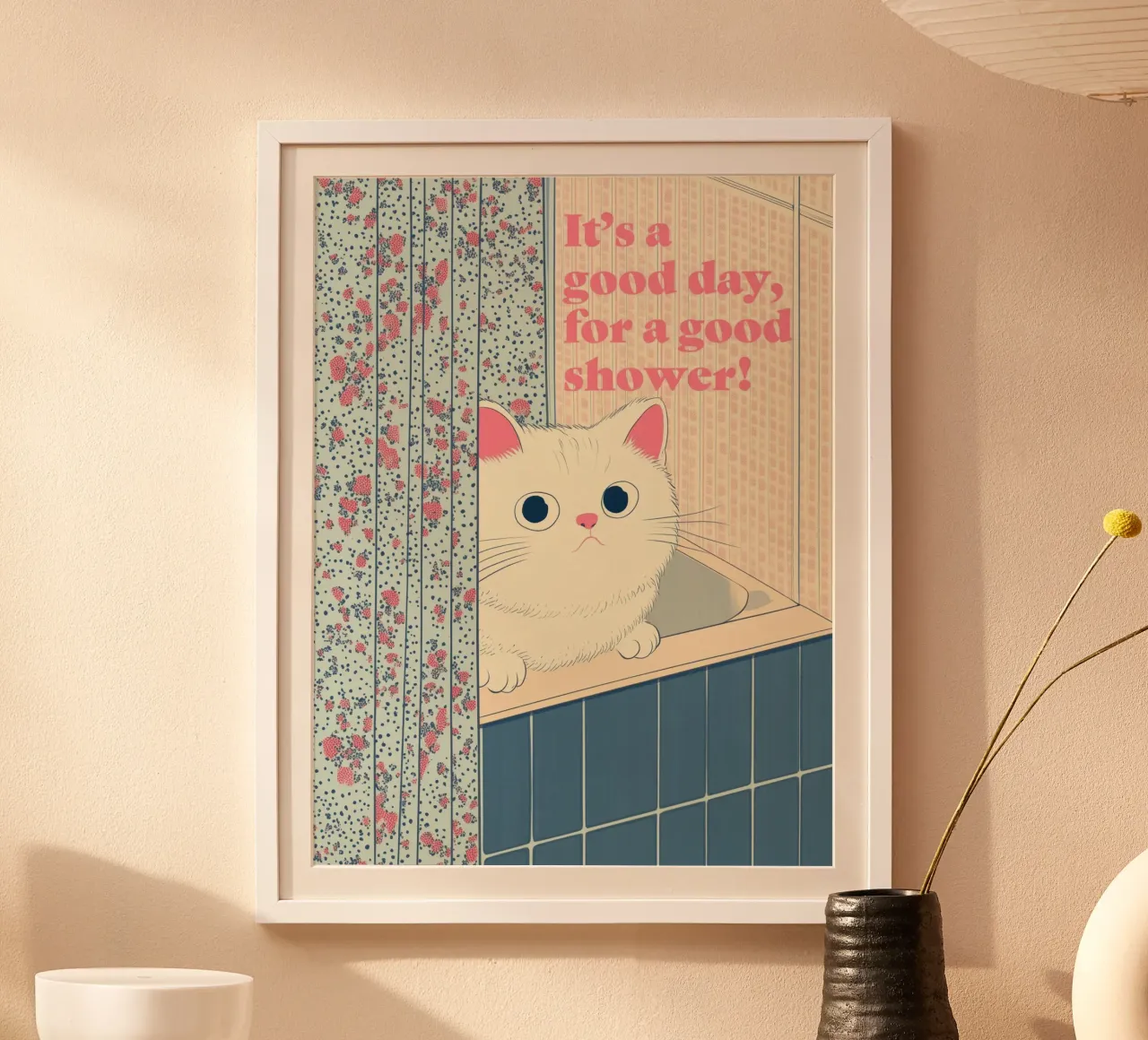 Tenda da doccia per gatti - Decorazione creativa e divertente per il bagno poster da Kaji