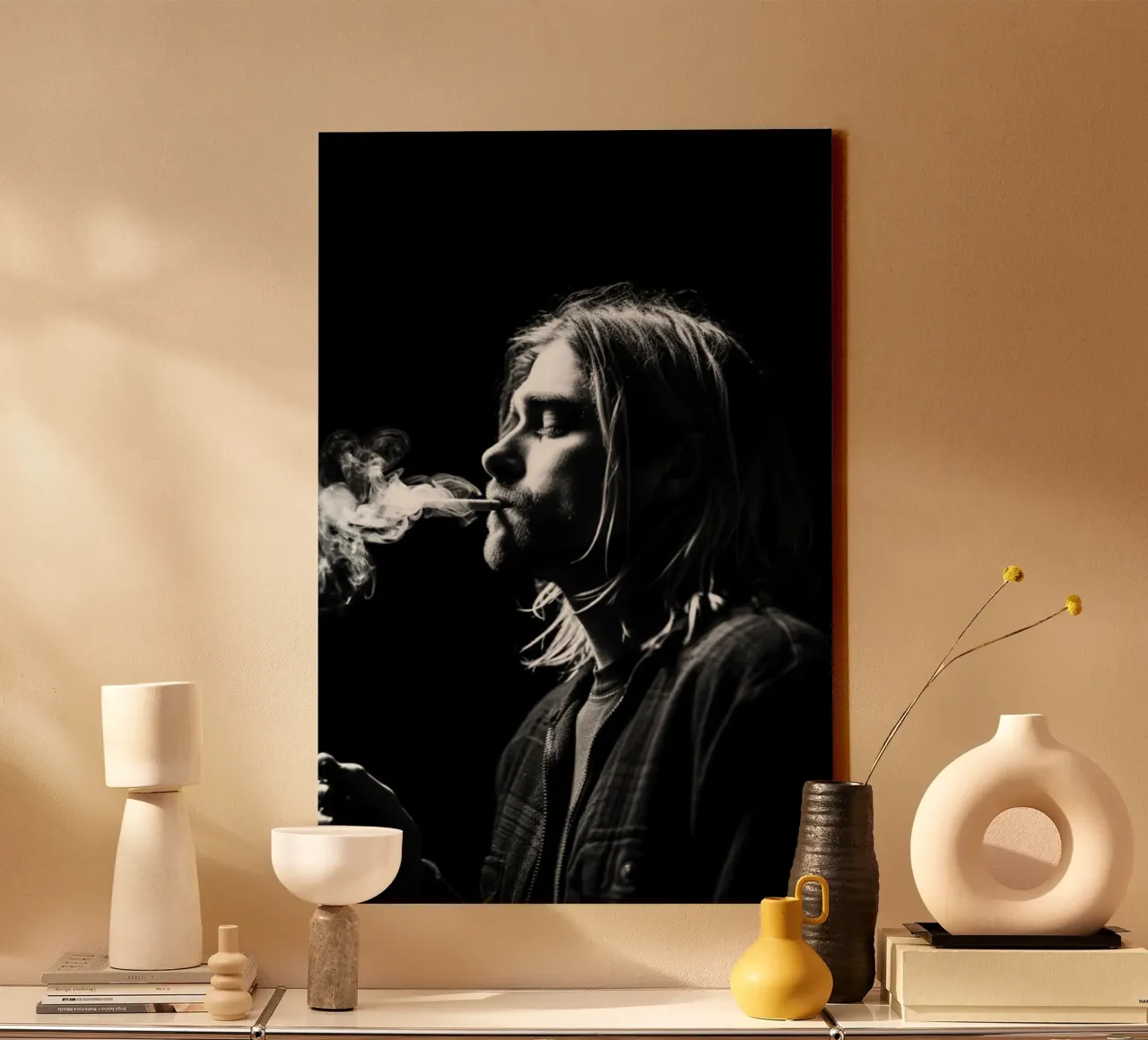 Smoking Kurt Cobain - NIRVANA tela con Cornice a cassetta da avissta
