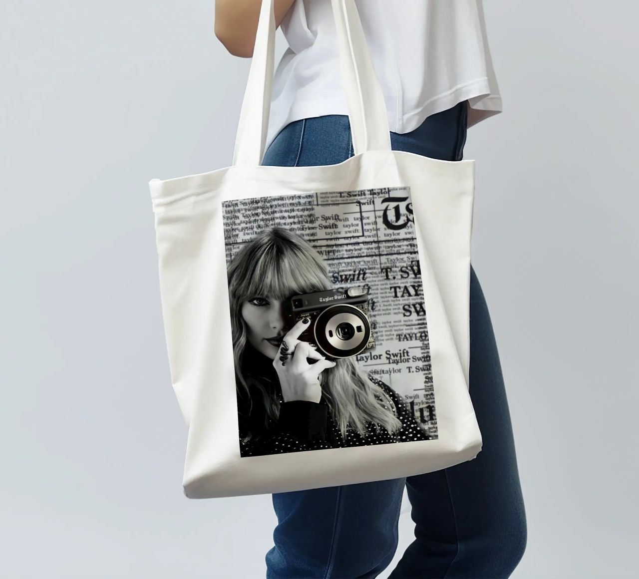 Taylor swift and clasic camera borsa in juta da avissta