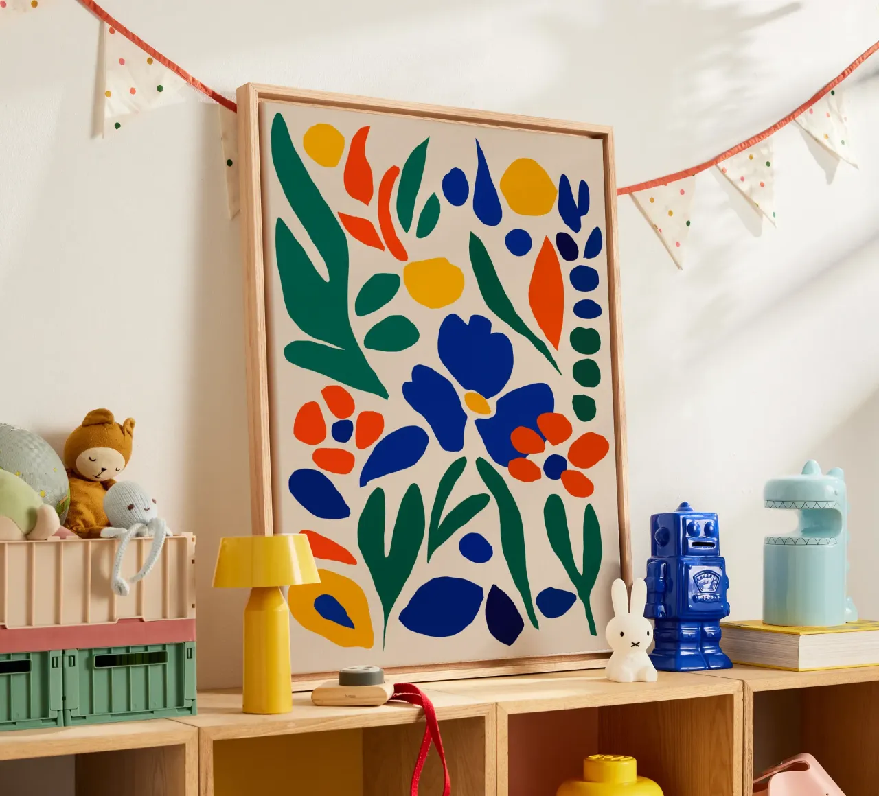 Retro flower cut out canvas with Floater frame by Little Dean