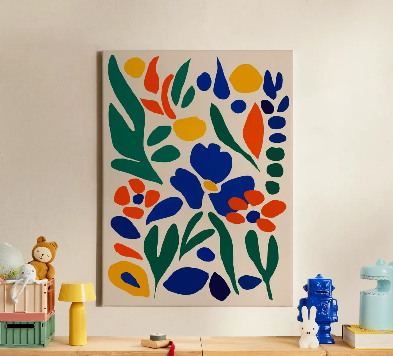 Retro flower cut out canvas with Floater frame by Little Dean