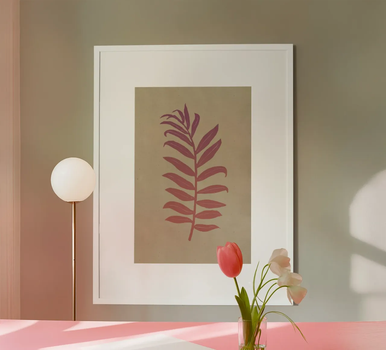 Areca Palmata Pinktide poster con telaio in plastica da Elena Veronese