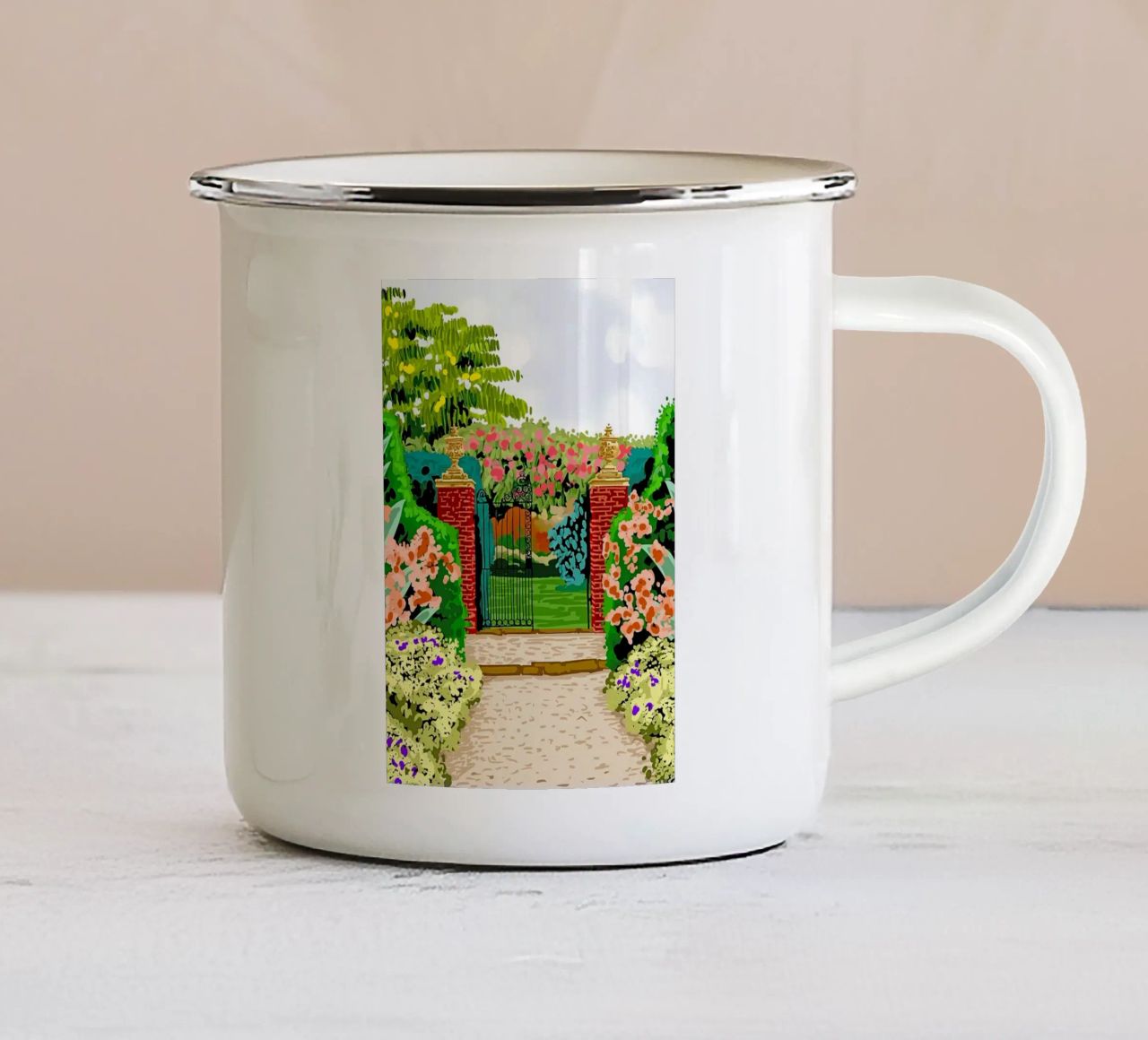 Eingeschlossener Garten Emaille Tasse von Desiyatnikov