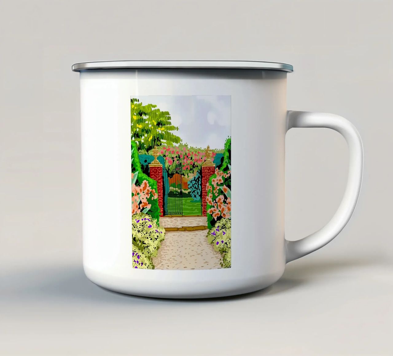 Eingeschlossener Garten Emaille Tasse von Desiyatnikov