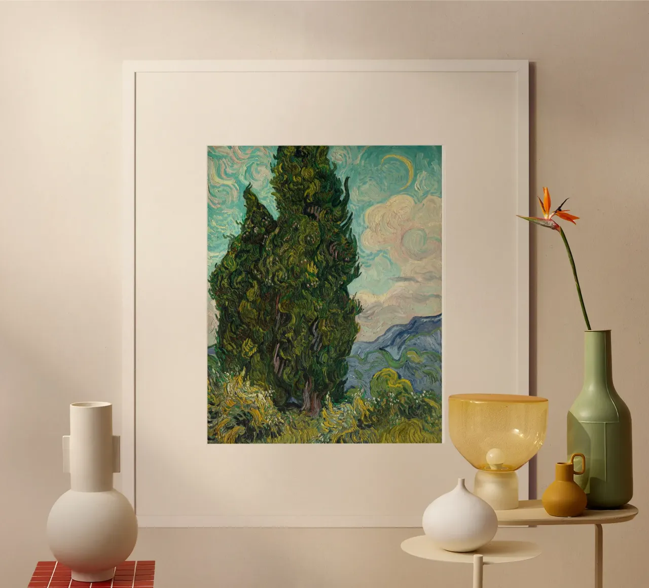 Vincent Van Gogh - Cipressi poster con telaio in legno da Timeless Artworks