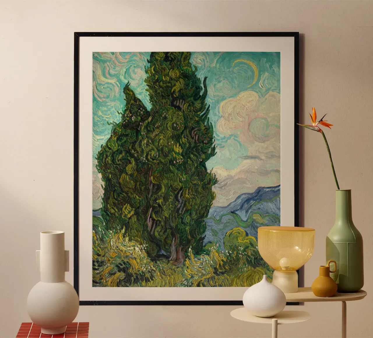 Vincent Van Gogh - Cipressi poster con telaio in legno da Timeless Artworks