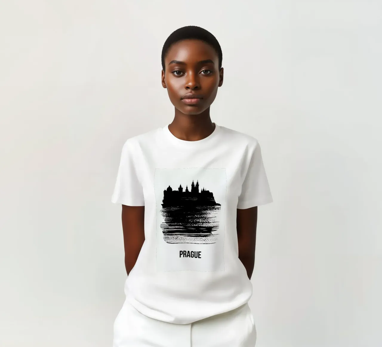 Prague Skyline Brush Stroke t-shirt by Naxart