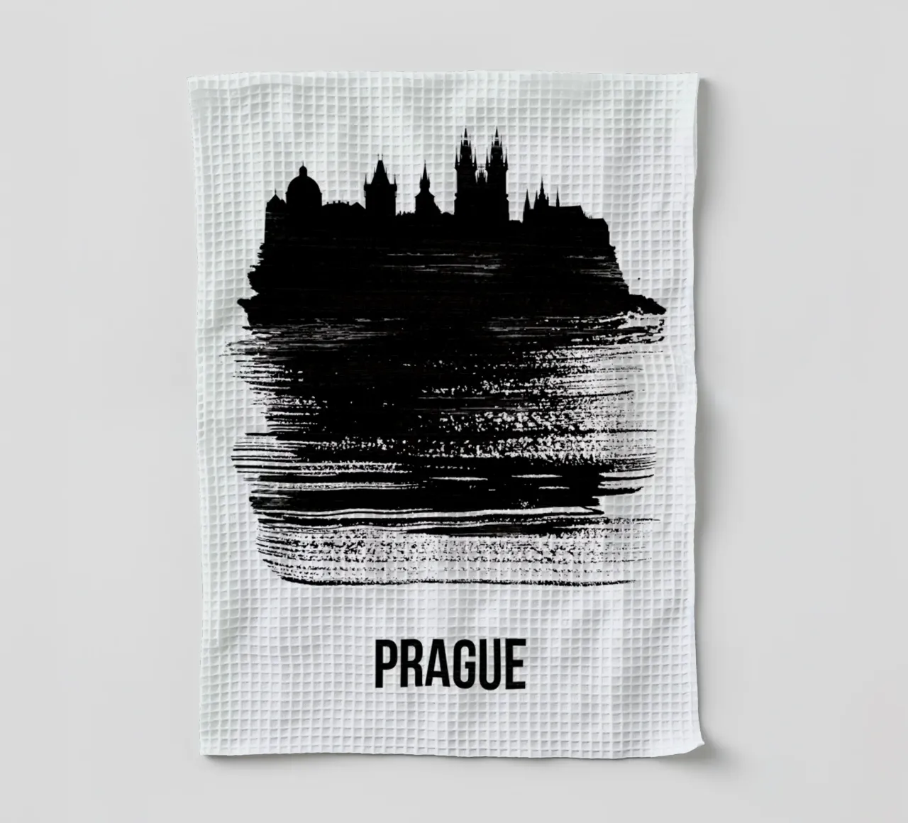 Prague Skyline Brush Stroke tea towel by Naxart