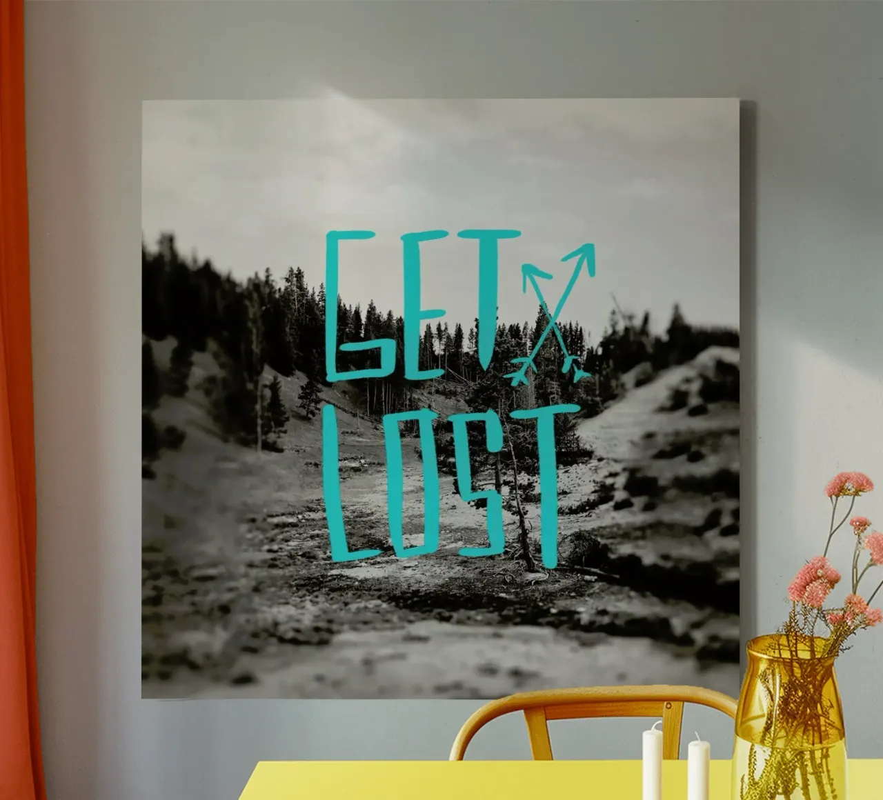 Get Lost - Teal tela con Cornice a cassetta da Leah Flores