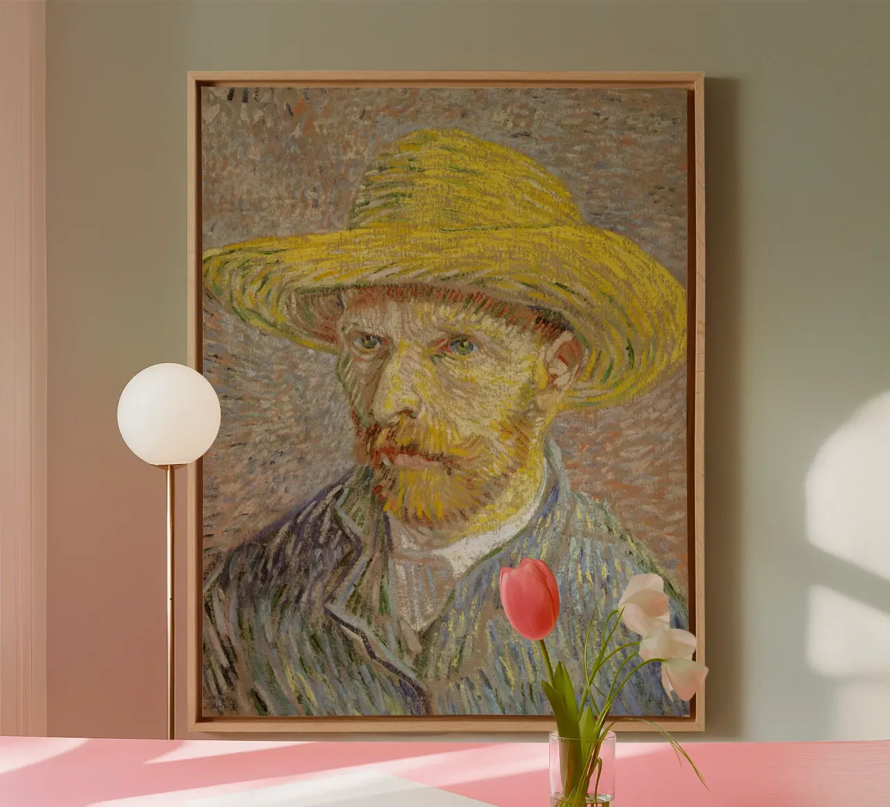 Vincent Van Gogh Self-Portrait with a Straw Hat, 1887 canvas with Floater frame by Timeless Artworks