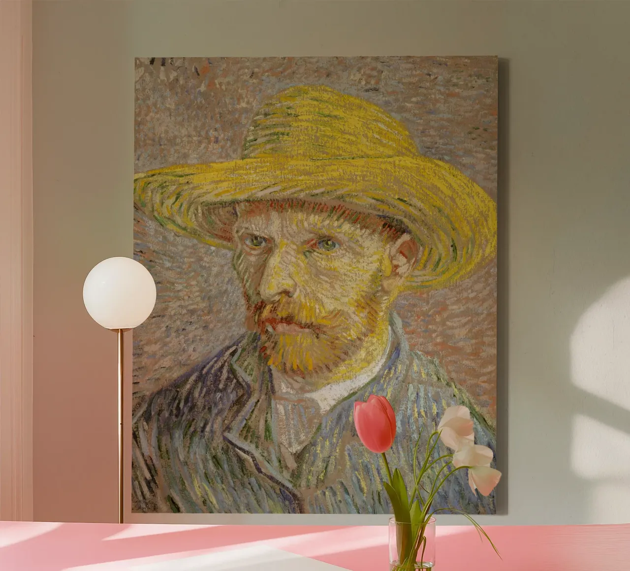 Vincent Van Gogh Self-Portrait with a Straw Hat, 1887 canvas with Floater frame by Timeless Artworks