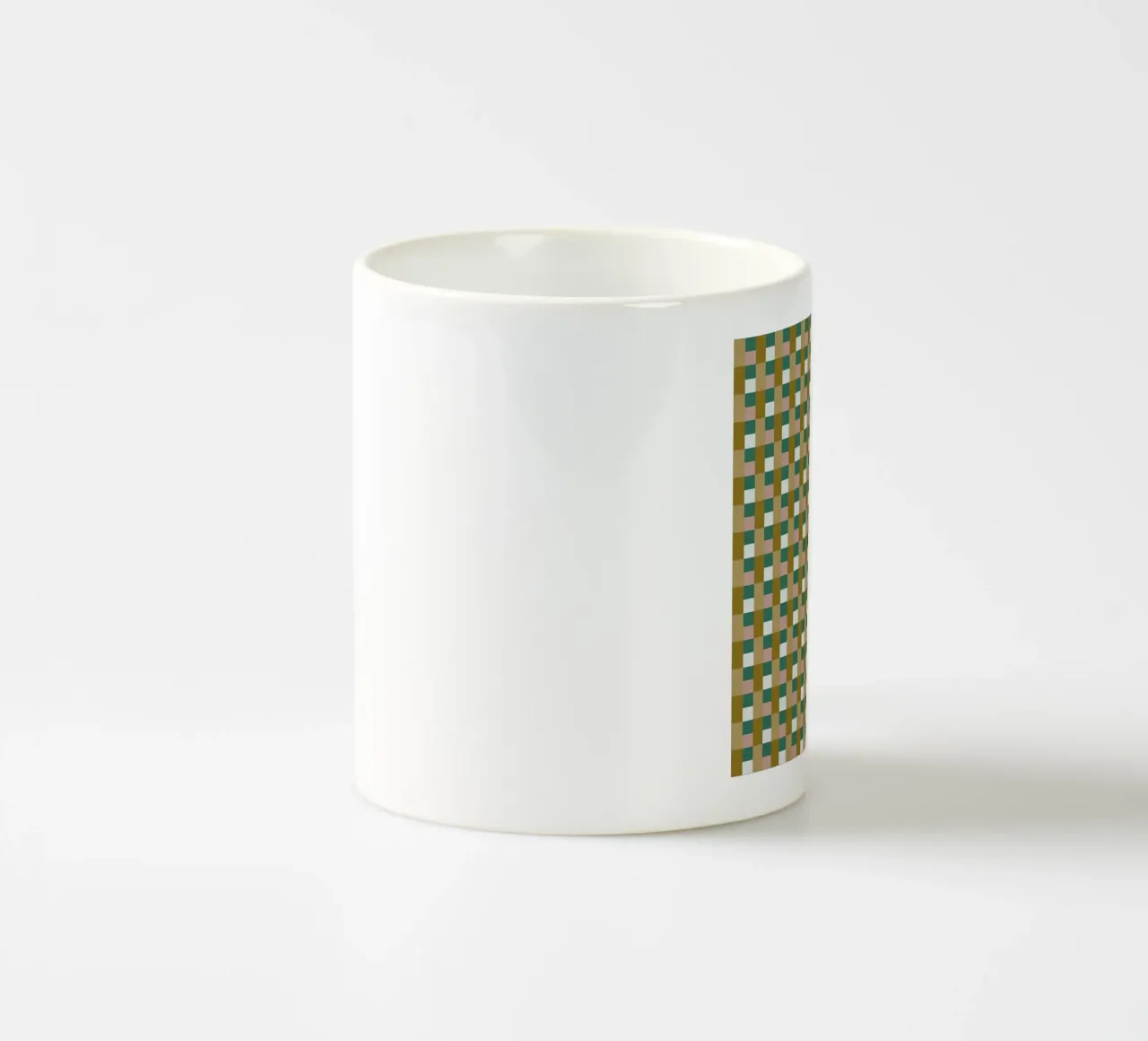 Checker green and brown seamless pattern ceramic mug by Little Dean