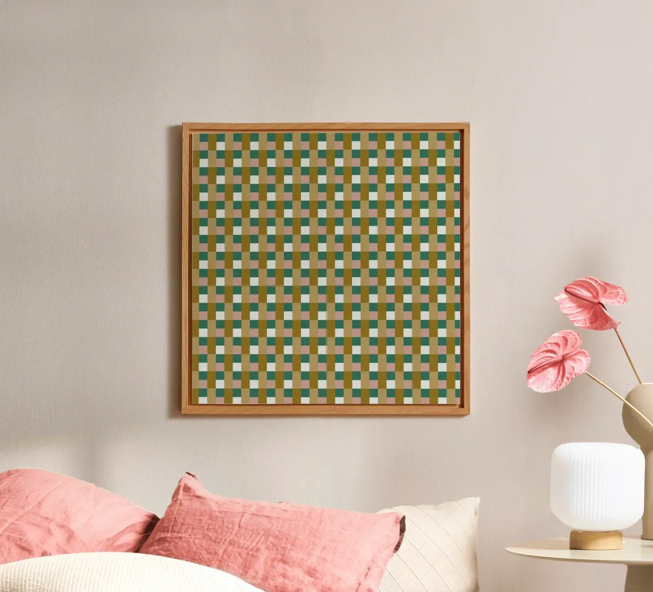 Checker green and brown seamless pattern alu-dibond by Little Dean