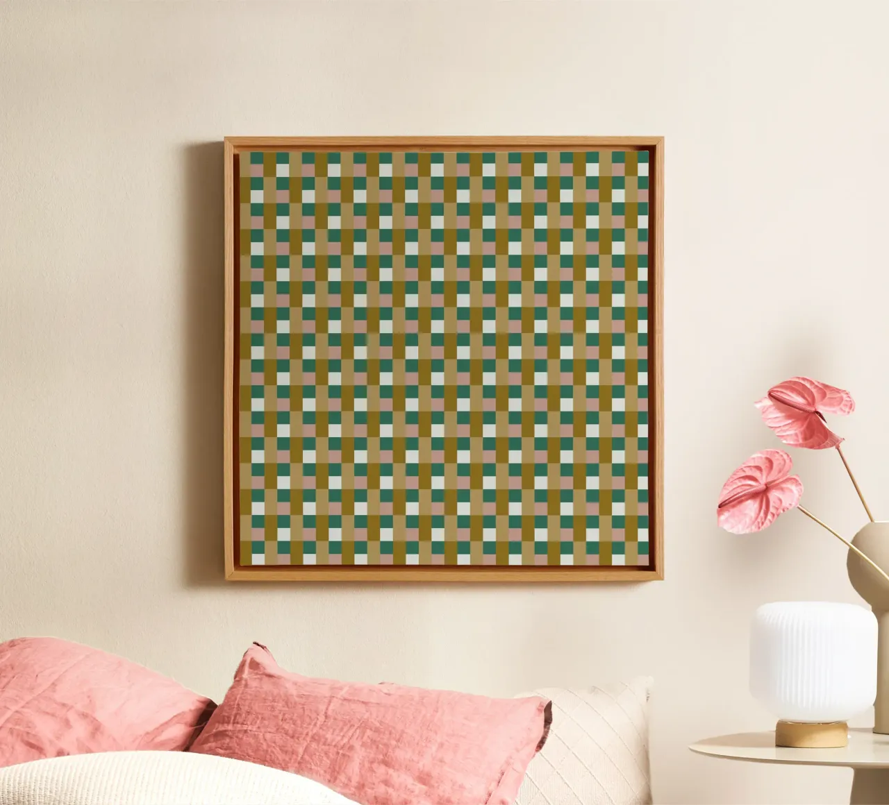 Checker green and brown seamless pattern canvas by Little Dean