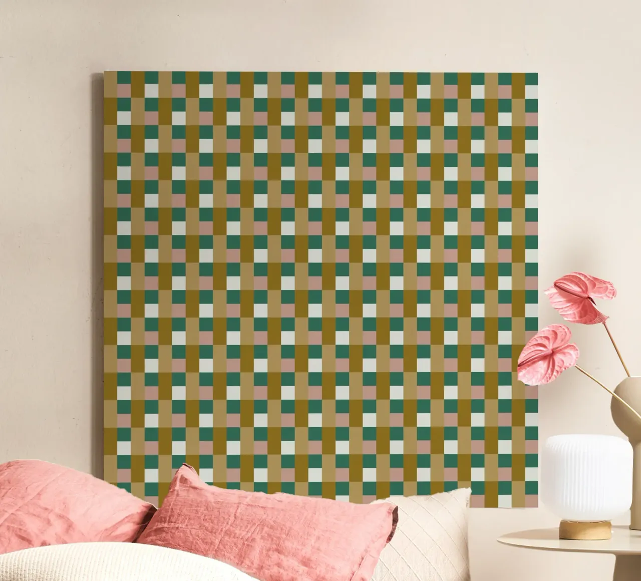 Checker green and brown seamless pattern canvas by Little Dean